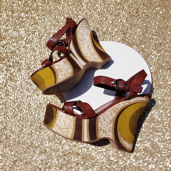 Miu Miu Shoes - Miu Miu Brown Leather Platform Wedge Sandals 38